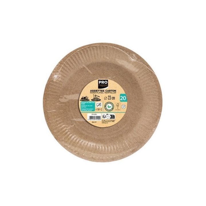 paq. 20 platos carton pronappe 23cm kraft