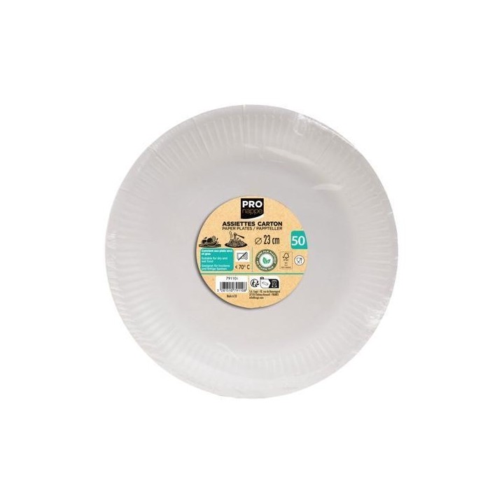 paq. 50 platos carton pronappe 23cm blanco