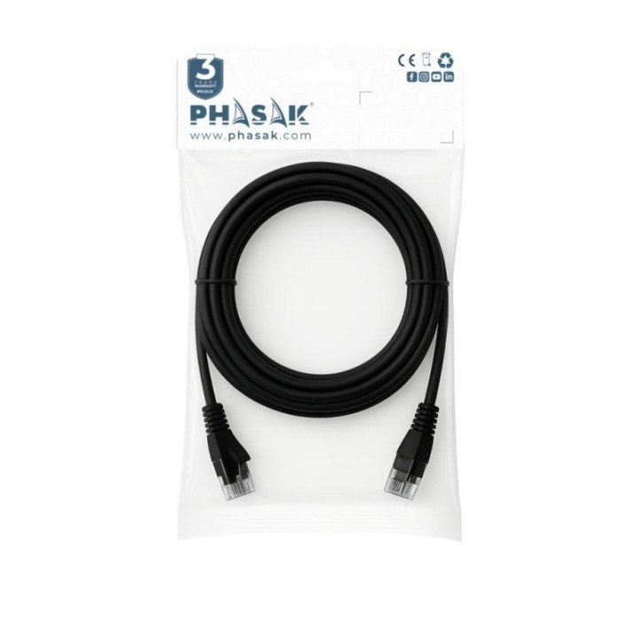 phasak cable red phasak latiguillo rj45 utp cat6 2m negro phk 1802