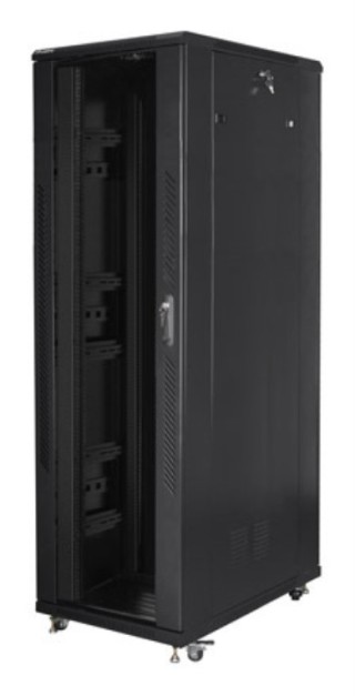 armario rack lanberg  19" 42u 800x1200 puerta de cristal flat pack negro