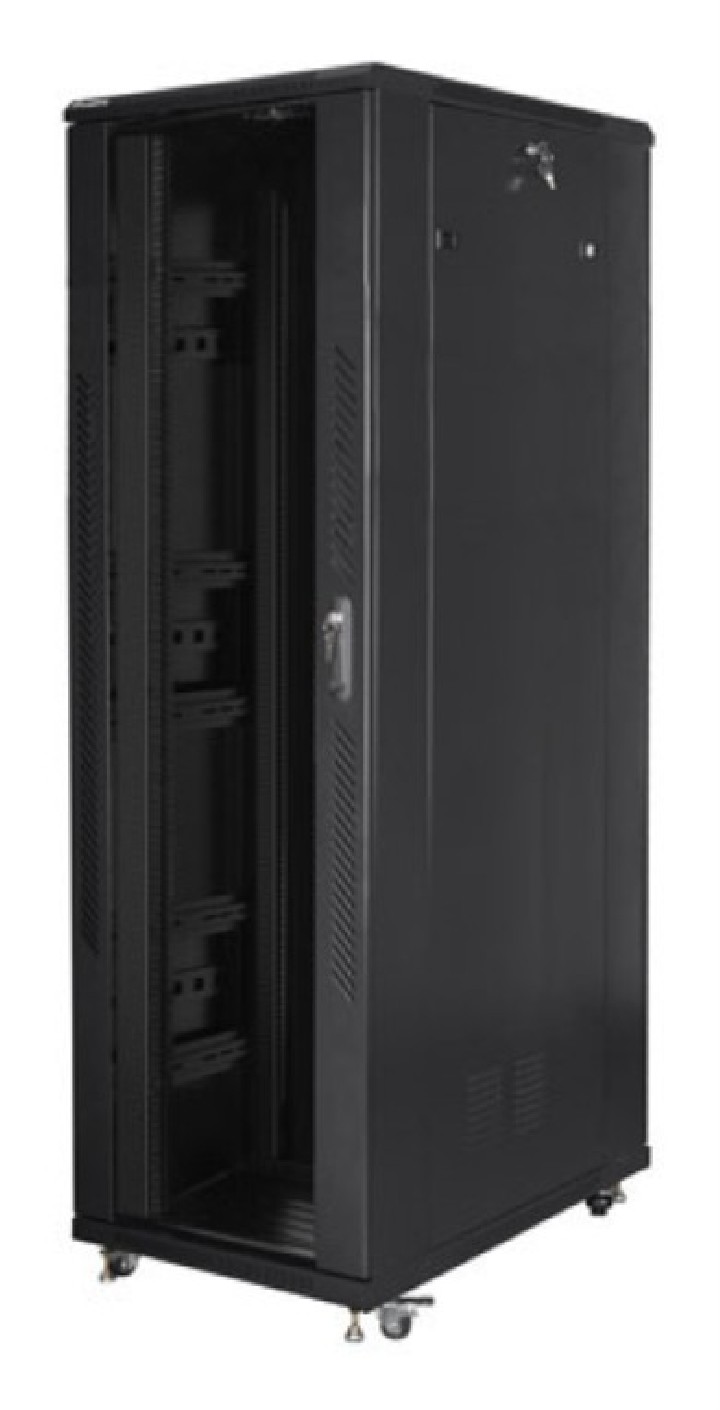 armario rack lanberg  19" 42u 800x1200 puerta de cristal flat pack negro