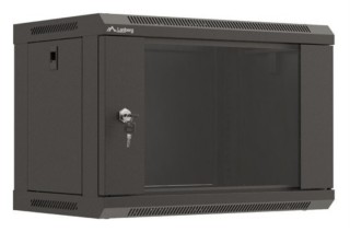 armario lanberg mural rack 19" 6u 540x350 flat pack negro puerta cristal