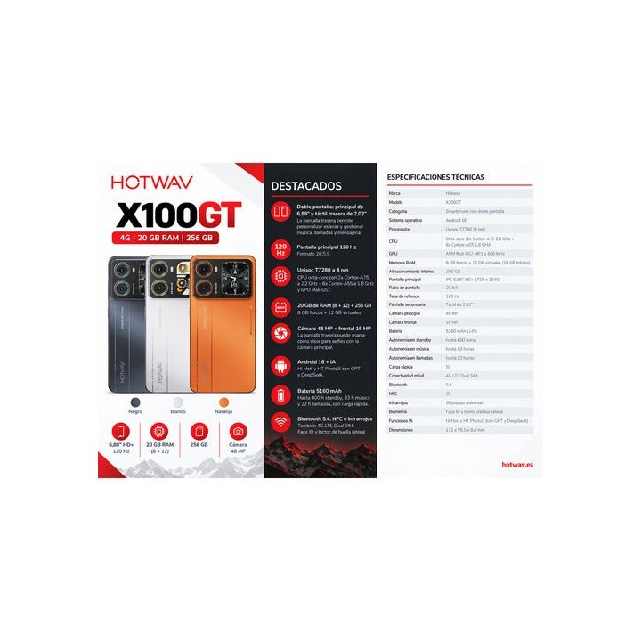 smartphone hotwav x100 gt 8gb ram 256gb rom sunset orange