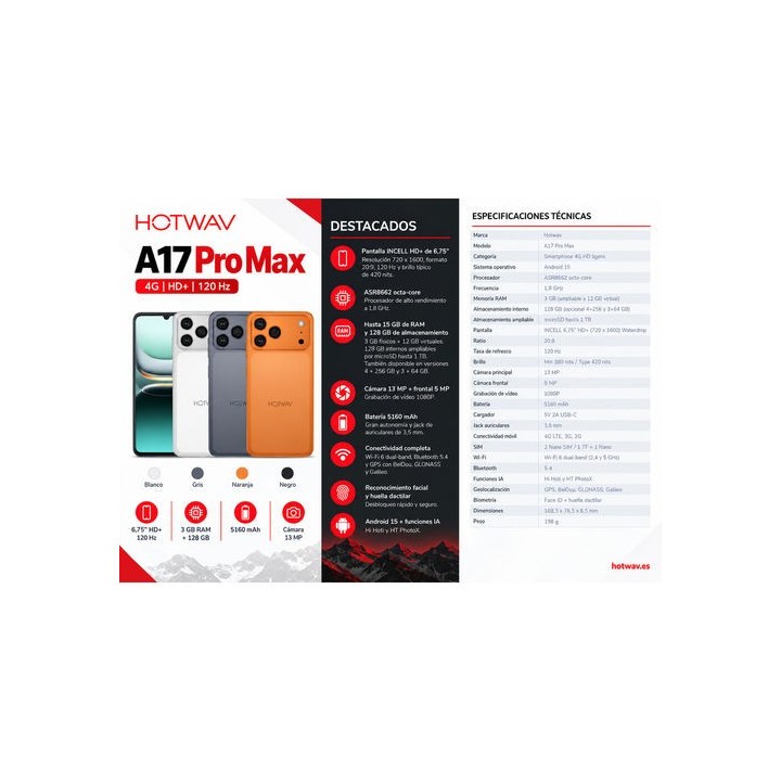 smartphone hotwav a17 pro max 4gb ram 256gb rom moonlight silver