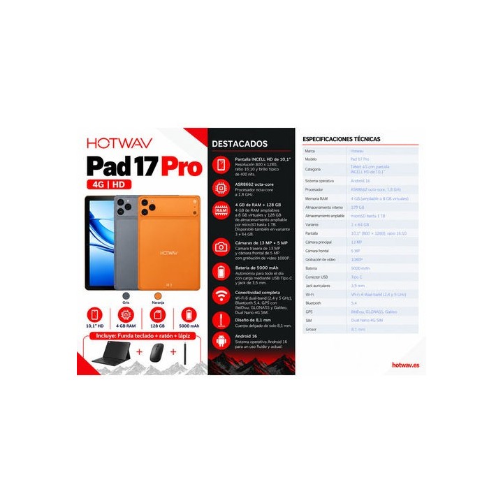 tablet hotwav pad 17 pro 4gb ram 128gb rom vitality orange