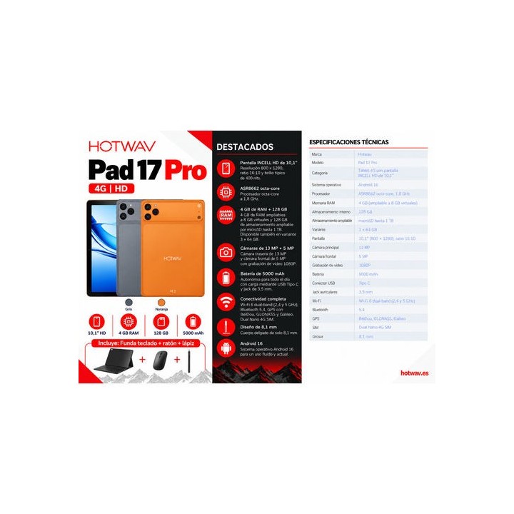 tablet hotwav pad 17 pro 4gb ram 128gb rom obsidian black