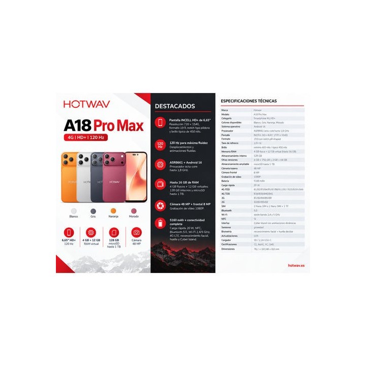 smartphone hotwav a18 pro max 4gb ram 128gb rom sunset orange