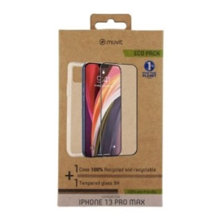 muvit funda muvit para iphone 13 pro max + protector pantalla vidrio templado plano marco negro