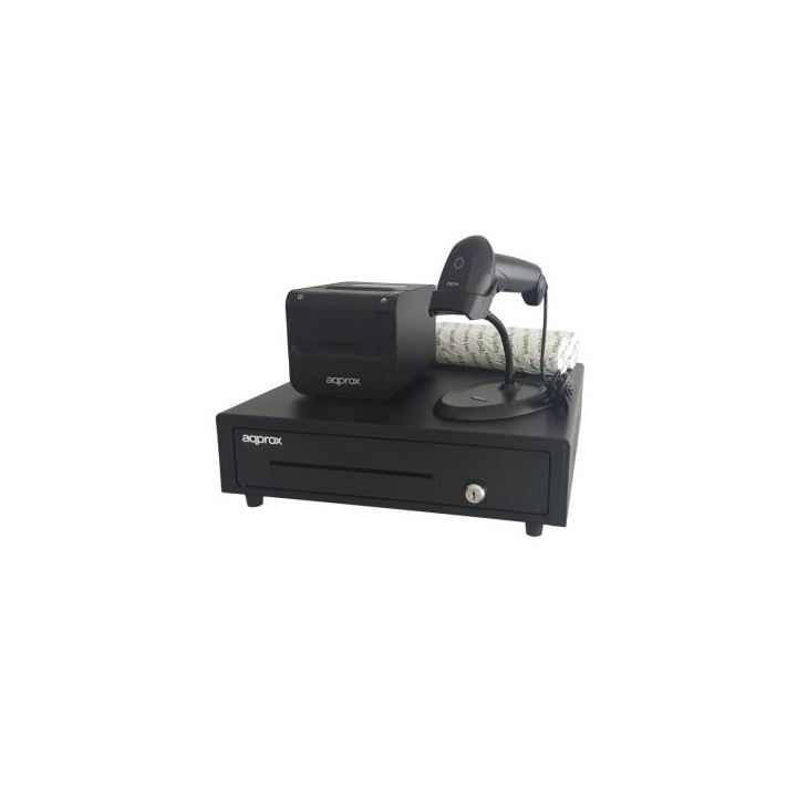 kit tpv approx cajon appcash01 negro + scan appls02as + imp. term. apppos80amuse + papel cyt8060bpa
