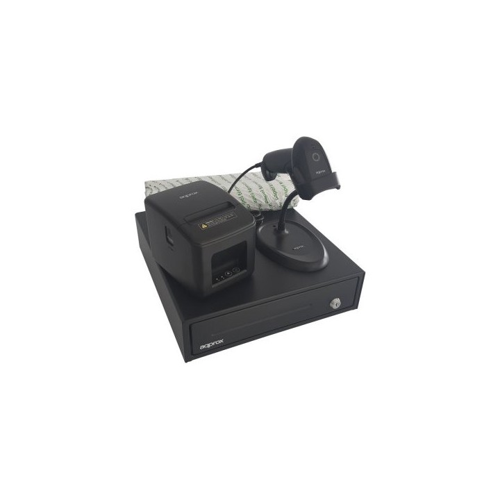 kit tpv approx cajon appcash33 negro + scan appls11as + imp. term.  apppos80am usb + papel cyt8060bp