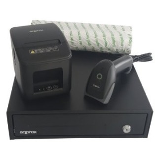 kit tpv approx cajon appcash33 negro + scan appls22 + imp. term. apppos80am usb + papel cyt8060bpa