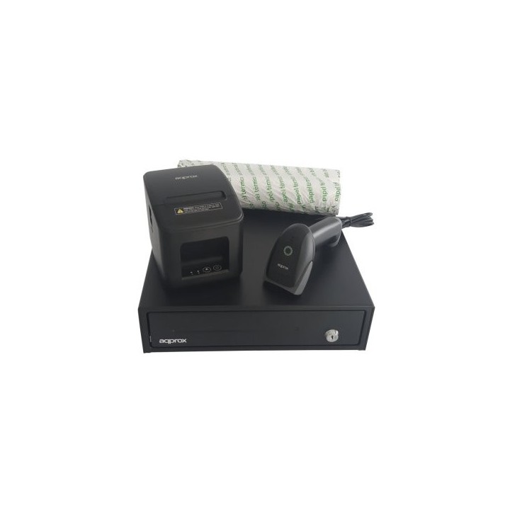 kit tpv approx cajon appcash33 negro + scan appls22 + imp. term. apppos80am usb + papel cyt8060bpa