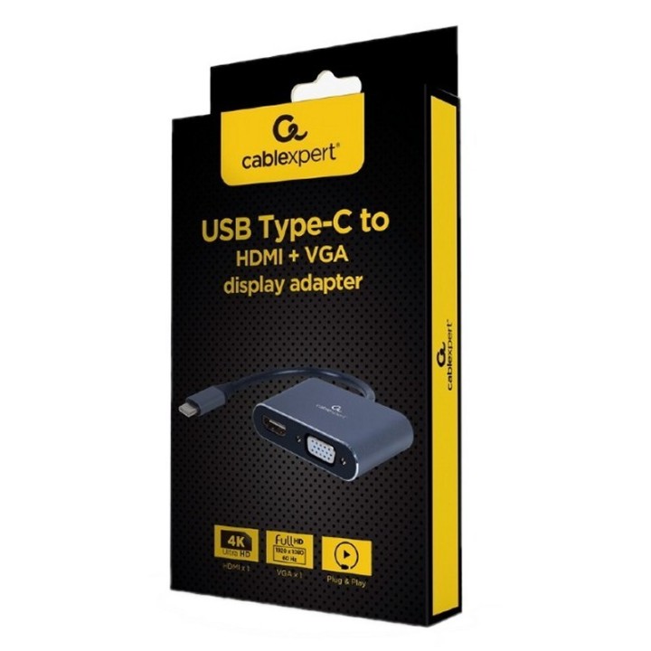 gembird adaptador usb type c a hdmi /vga gris