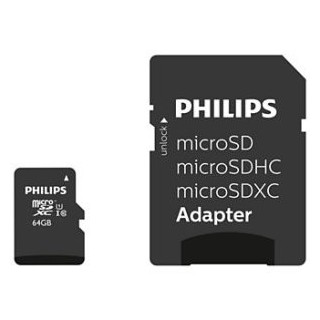 memoria sd micro sdxc 64gb philips clase 10 + adaptador 95mb/ fm64mp45b