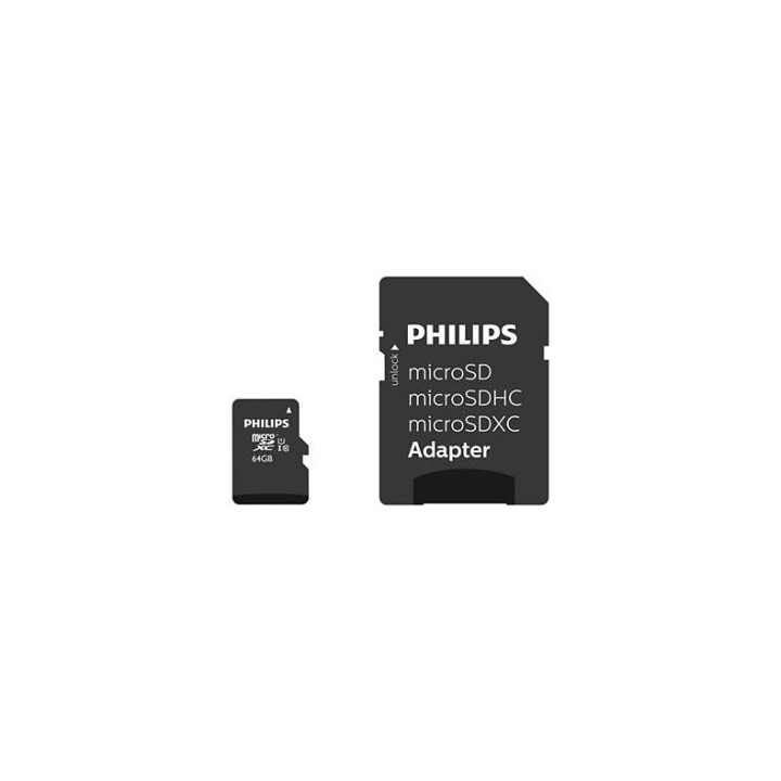 memoria sd micro sdxc 64gb philips clase 10 + adaptador 95mb/ fm64mp45b