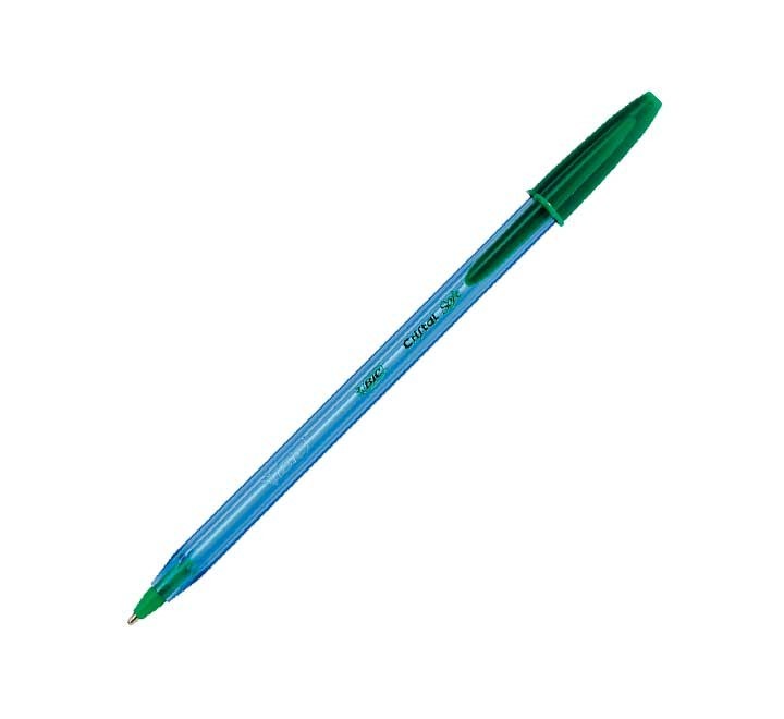 boligrafo de cuerpo transparente de color azul claro. tinta con sistema de facil deslizamiento escri