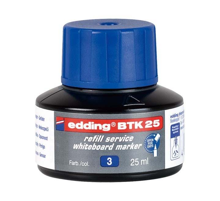 frasco de tinta para rellenar los marcadores de pizarras blancas con un sistema capilar. tinta casi