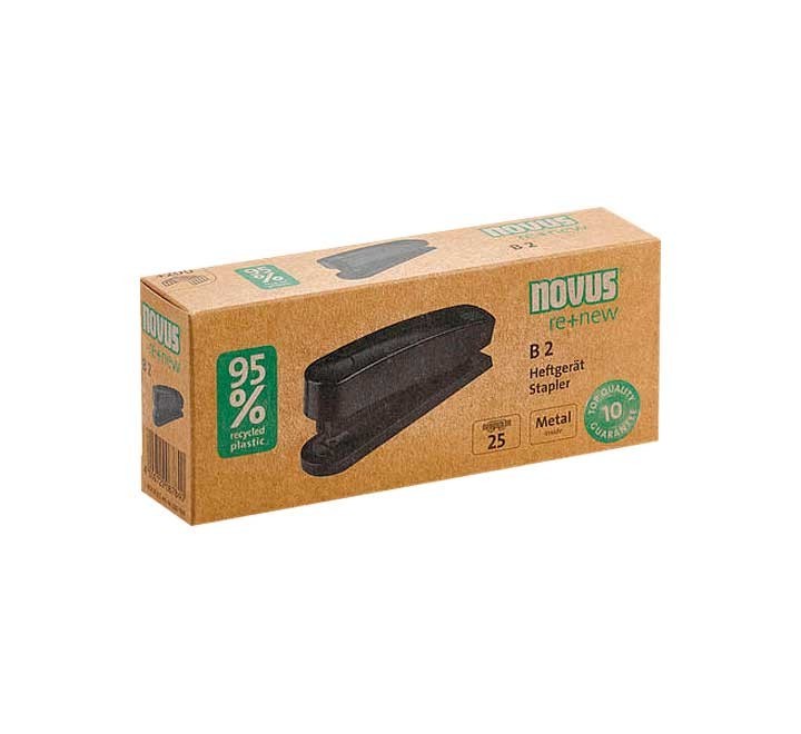 grapadora de sobremesa compacta, de alto rendimiento. fabricada en un 95% de plastico abs reciclado.