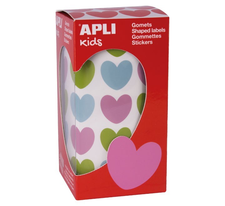 gomets en rollo en forma de corazon. cada rollo contiene 30 hojas pretroqueladas para facilitar su c