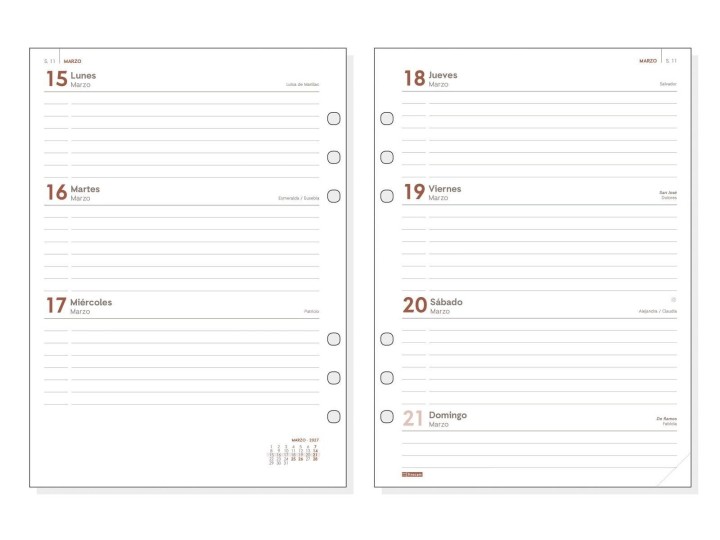 recambio anual para agenda de anillas. con esquinas microperforadas para localizar rapidamente el di