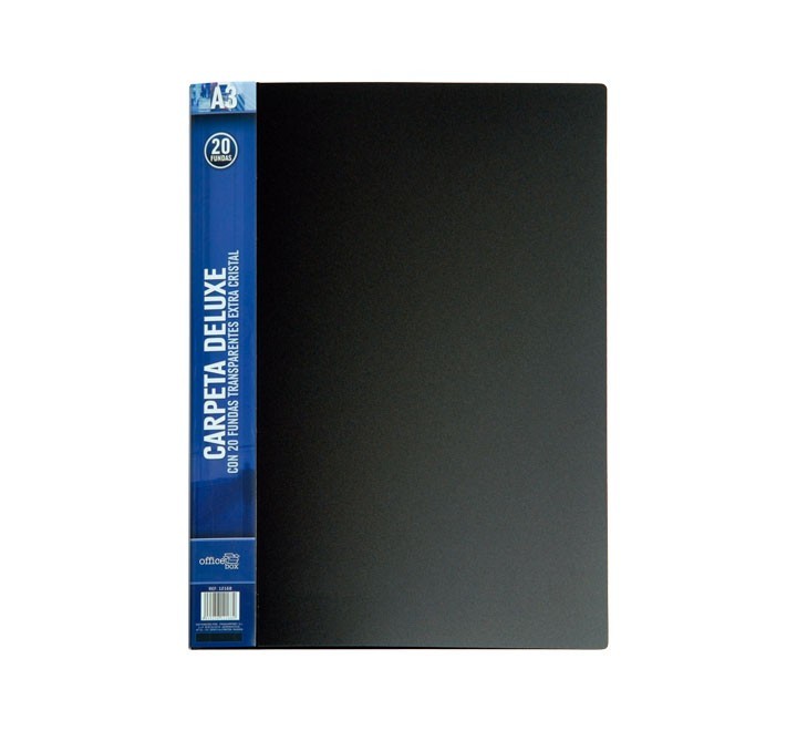 carpeta con fundas de polipropileno ultra cristal, extra resistentes y cosidas al lomo. tapas rigida