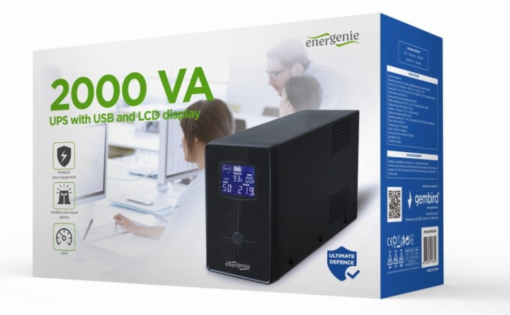 sai gembird con usb y display lcd 2000 va negro