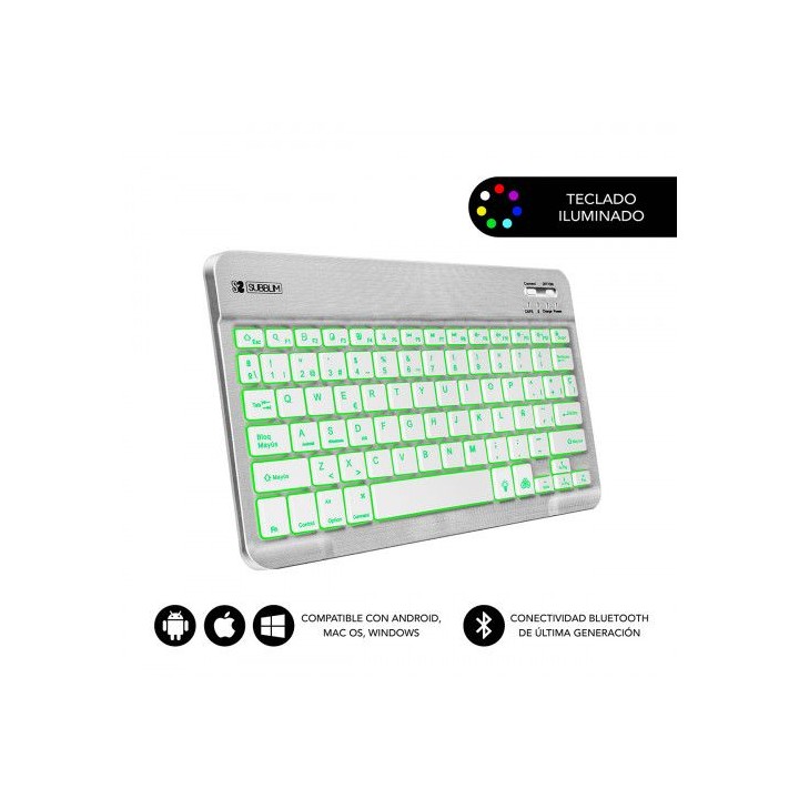 subblim teclado retroiluminado bluetooth smart backlit bt keyboard silver