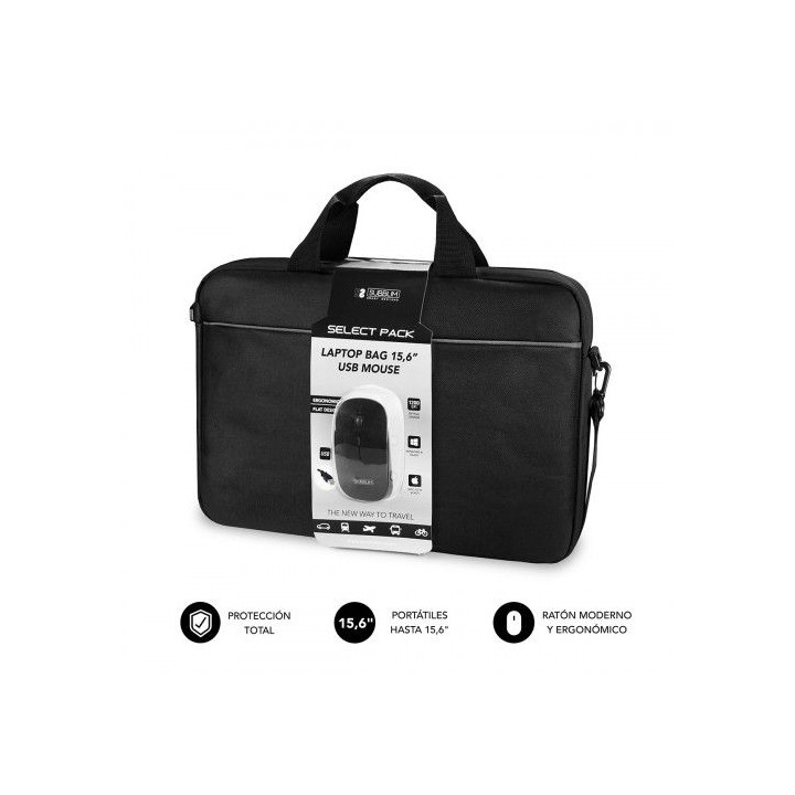 subblim maletin con raton select pack wired mouse usb + laptop bag 15,6