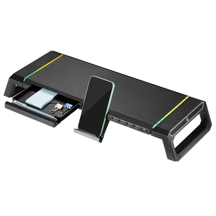 ewent elevador soporte monitor ewent ew1268 con cajon y soporte para smartphone