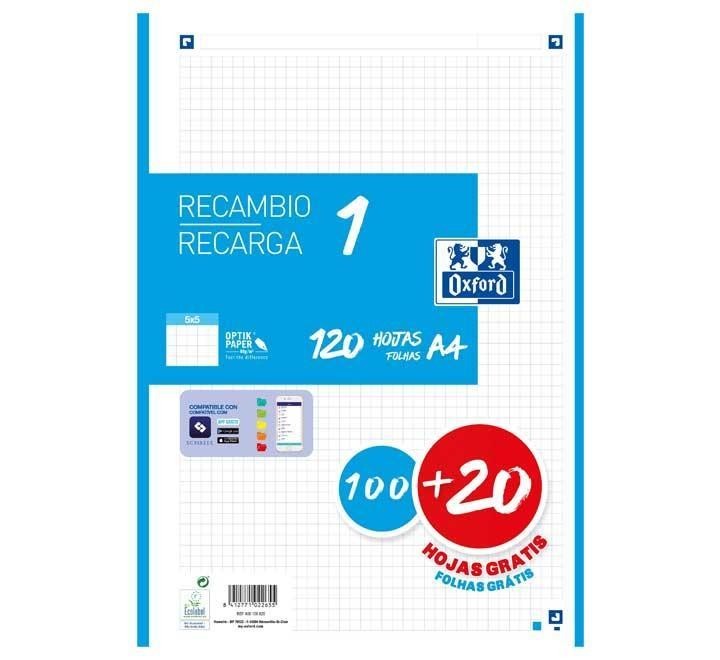 recambio 100h+20 oxford color 1 a4 5x5 turq
