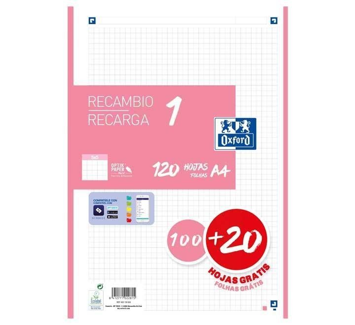 recambio 100h+20 oxford color 1 a4 5x5 rosa