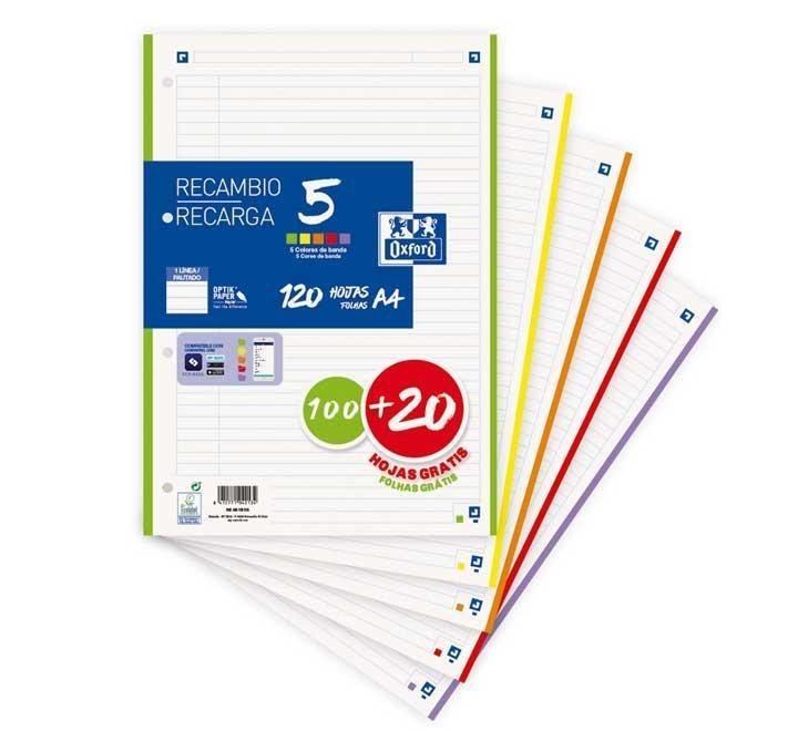 recambio 100h+20 oxford color 5 a4 hztal vivos