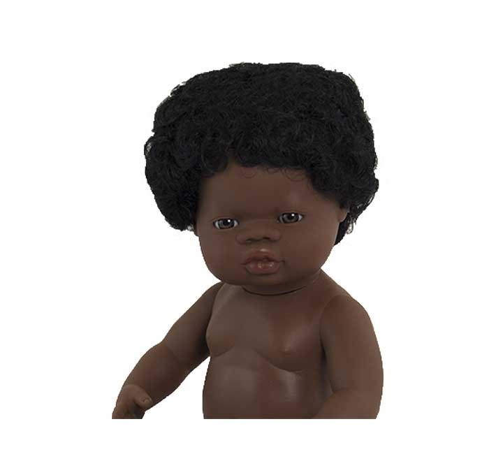 muneco 38cm africano nina bolsa miniland 31054