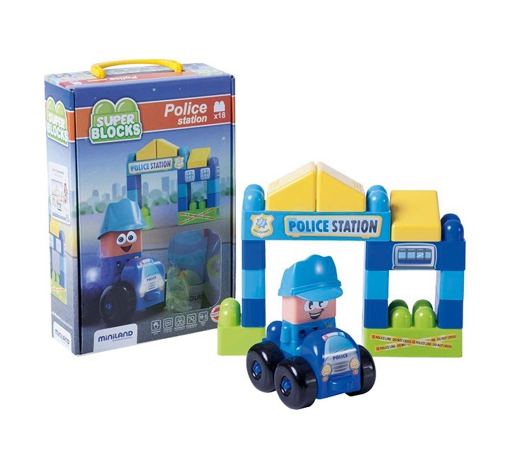 caja 18 piezas miniland super blocks policia