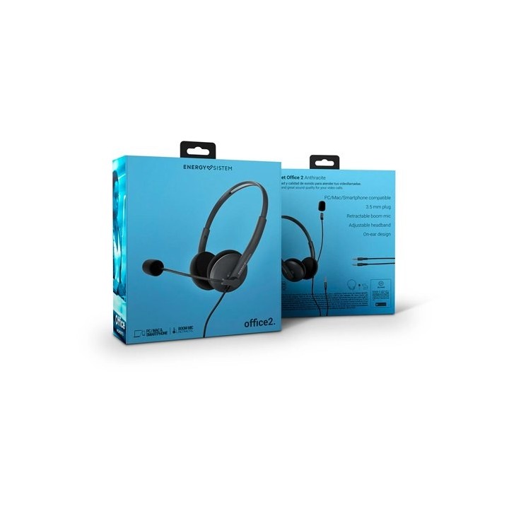 auriculares energy sistem office 2 anthracite on-ear pc mac smartphone 3.5mmplug retractable