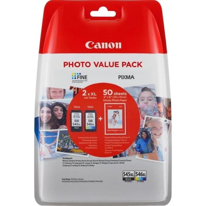 canon multipack canon pg 545 xl+ cl 546 xl + papel 50 hojas